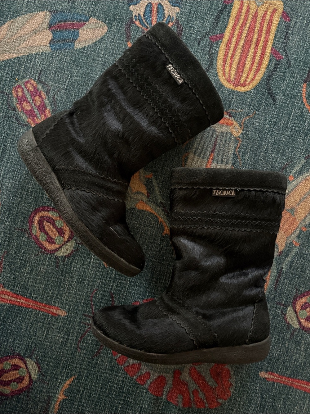 Vintage 90s Tecnica Black Fur Winter Boots 36 US 5.5